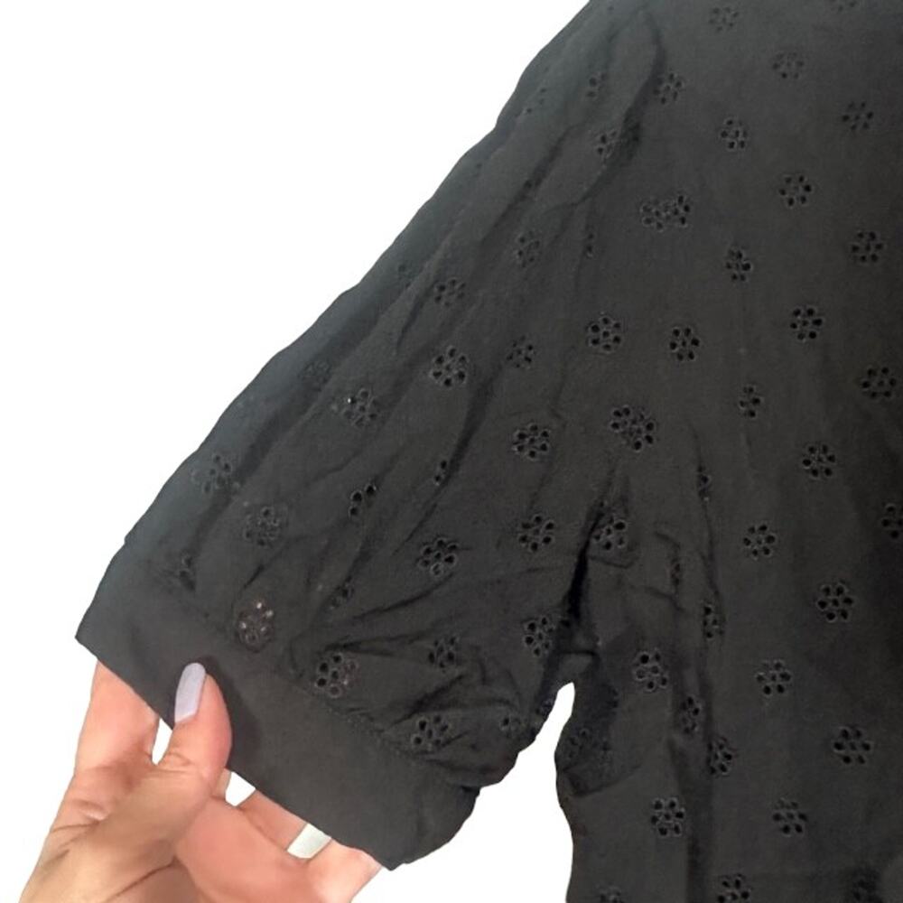 Vince Camuto Black Floral Embroidered Half Button Front Blouse Women Sz L - Picture 3 of 9